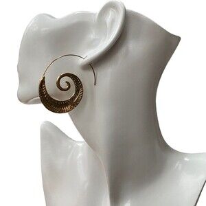 Big gold tone boho Ethnic Festival Sacret Spiral Earrings